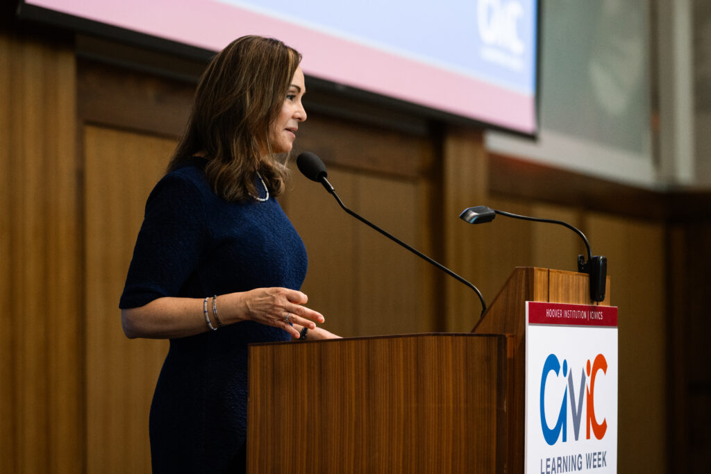 Rosie Rios, Chair, America250, speaks at the Civic Learning Week National Forum.